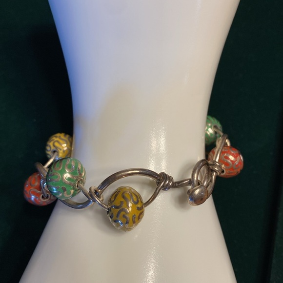 Orange Yellow And Green Beaded Bangle Bracelet - Picture 4 of 16